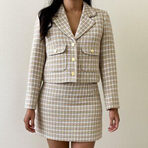Gold/Beige Tweed Co-ord Set Jacket Skirt